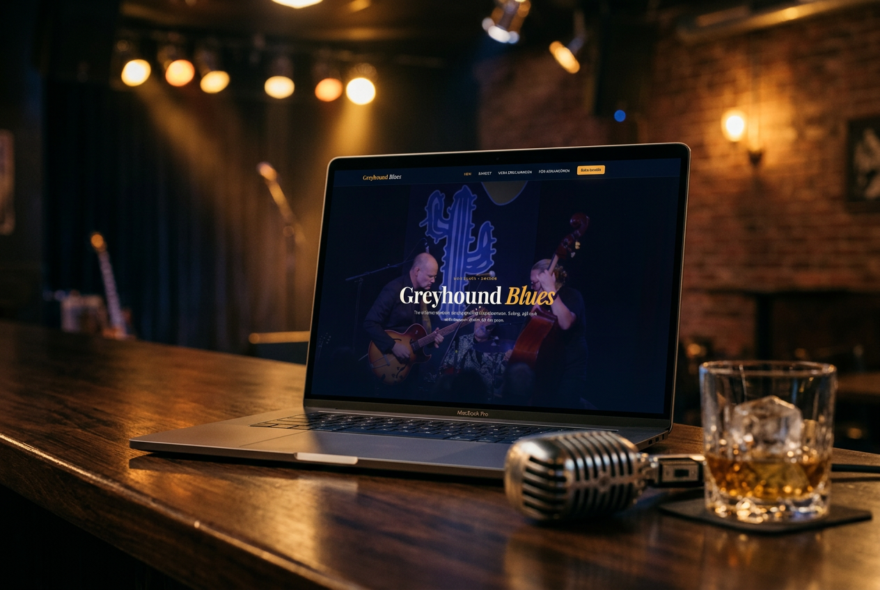 Greyhound Blues visad på en laptop
