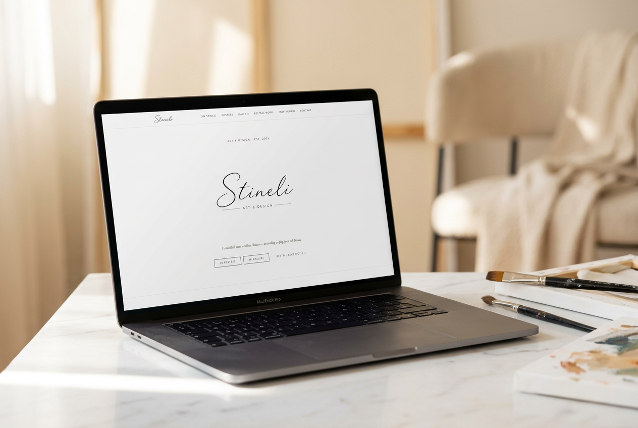 Stineli visad på en laptop